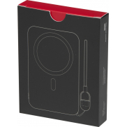 Powerbank SMART o pojemności 5000 mAh, wykonany z tworzywa sztucznego pochodzącego z recyklingu, ze smyczą na szyję, czarny