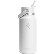 Hydro Flask Wide Mouth 946 ml – termoizolowana butelka na wodę ze stali nierdzewnej, z nakrętką ze słomką, biały