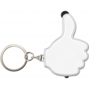 Brelok do kluczy 'kciuk', lampka LED, touch pen - biały