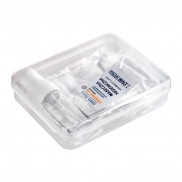 Zestaw w pudełku, pojemnik na płyn do dezynfekcji, maseczka wielokrotnego użytku z miejscem na filtr i jonami srebra - biały