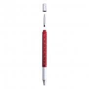 Długopis wielofunkcyjny, linijka, poziomica, śrubokręt - czerwony