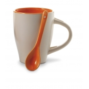 Kubek ceramiczny 300 ml z łyżeczką - pomarańczowy