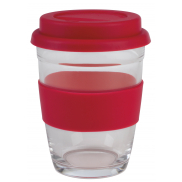 Szklany kubek PICK UP, czerwony, transparentny