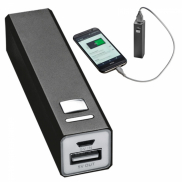 Power bank metalowy 2200 mAh - czarny - 9,5 x 2,2 x 2,1