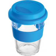 Szklany kubek z pokrywką 300 ml - niebieski
