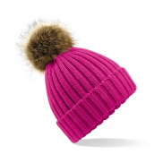 Czapka z futerkowym pomponem Chunky - fuchsia