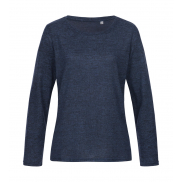 Damski dzianinowy sweter z długim rękawem - marina blue melange