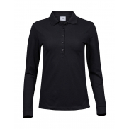 Damskie polo z długim rękawem Luxury Stretch - black