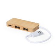 Bambusowy hub USB i USB-C - jasnobrązowy