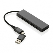 Hub USB 2.0 z USB C, aluminium z recyklingu - szary