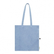 Torba na zakupy z bawełny z recyklingu, składana - niebieski