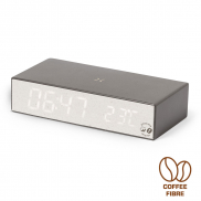 Ładowarka bezprzewodowa 10W z łusek kawowych i bawełny z recyklingu, wielofunkcyjny zegar cyfrowy - brązowy