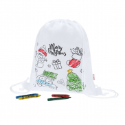 Worek ze sznurkiem do kolorowania, świąteczny wzór, kredki - biały