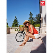 THC TIRANA. Damska bawełniana koszulka bez rękawów - Koralowy pomarańcz - XXL