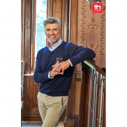 THC MILAN. Męski sweter V-neck z bawełny i poliamidu - Granatowy - M