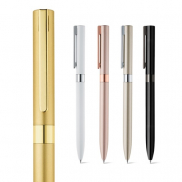 CLARE. Aluminiowy pochodzącego z recyklingu (100% rAL) długopis z mechanizmem obrotowym i klipsem - Jasny różowy