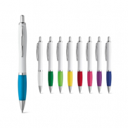 MOVE BK. Biały długopis wykonany z ABS z metalowym klipem - Błękitny