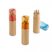 ROLS. Pudełko 6 kolorowych kredek z z temperówką w zatyczce - Pomarańczowy