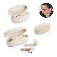 FOURIER. Bezprzewodowe słuchawki douszne z 3-godzinną żywotnością baterii wykonane z włókna słomy pszenicznej i PP - Naturalny