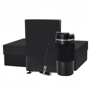 Zestaw upominkowy, kubek termiczny 470 ml, notatnik A5, pióro kulkowe, pudełko podarunkowe - czarny