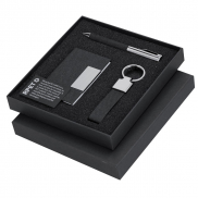 Zestaw upominkowy, brelok, etui na kartę kredytową, długopis, pudełko podarunkowe - czarny