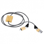 Kabel do ładowania i synchronizacji z poliestru RPET, bambusowe elementy - beżowy