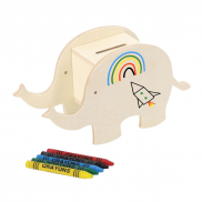 Drewniana skarbonka 'zwierzątko' do kolorowania, kredki - drewno