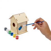 Domek dla ptaków do malowania, 6 farbek i pędzelek - drewno