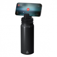 Butelka termiczna 600 ml ze stali nierdzewnej z recyklingu, magnetyczny obrotowy stojak na telefon - czarny