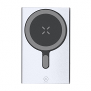 Magnetyczny bezprzewodowy power bank 5000 mAh z aluminium z recyklingu, ładowarka bezprzewodowa 15W - srebrny