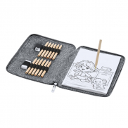 Zestaw do kolorowania z filcu RPET, kredki, temperówka, gumka - szary