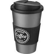 Kubek Americano® 350 ml z uchwytem i pokrywką chroniącą przed rozlaniem, szary, czarny