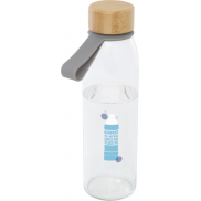 Szklana butelka na wodę Porto o pojemności 500 ml, z silikonowym uchwytem i z bambusową zakrętką, szary