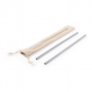 Zestaw słomek wielokrotnego użytku, 2 szt. z czyścikiem - srebrny