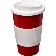 Kubek termiczny z serii Americano® o pojemności 350 ml z uchwytem, czerwony, biały