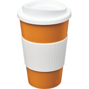 Kubek termiczny z serii Americano® o pojemności 350 ml z uchwytem, pomarańczowy, biały