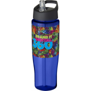 Bidon H2O Tempo® o pojemności 700 ml z wieczkiem z słomką, niebieski, czarny