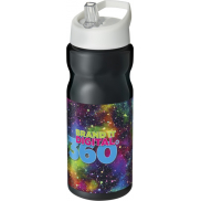 Bidon H2O Base® o pojemności 650 ml z wieczkiem z słomką, czarny, biały