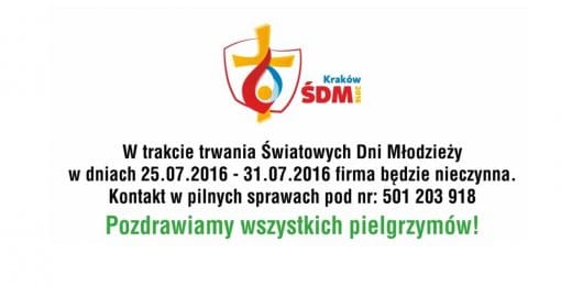 FIRMA STUDIO SIEDEM GRZEGORZ ŻÓŁTOWSKI NIECZYNNA W DNIACH OBCHODÓW ŚWIATOWYCH DNI MŁODZIEŻY