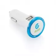 Podwójna ładowarka samochodowa USB - niebieski, biały