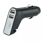 Ładowarka samochodowa USB, młotek bezpieczeństwa - czarny, srebrny