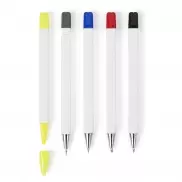 Zestaw piśmienny, ołówek, zakreślacz i długopisy z wkładem w kolorze nakrętki - biały