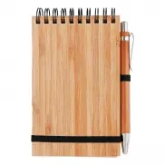Bambusowy notatnik A6 z długopisem - brązowy