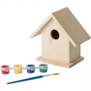 Domek dla ptaków do malowania, farbki i pędzelek - drewno