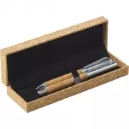 Korkowy zestaw piśmienny, długopis i pióro kulkowe - jasnobrązowy