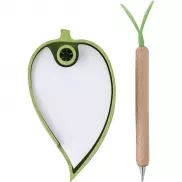 Zestaw do notatek 'liść' ze słomy pszenicznej, długopis - zielony