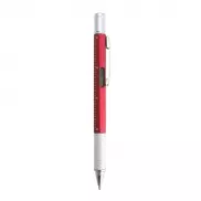 Długopis wielofunkcyjny, linijka, poziomica, śrubokręt - czerwony
