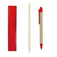 Zestaw szkolny, piórnik, ołówek, długopis, linijka, gumka i temperówka | Tobias - czerwony