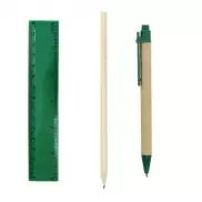 Zestaw szkolny, piórnik, ołówek, długopis, linijka, gumka i temperówka | Tobias - zielony