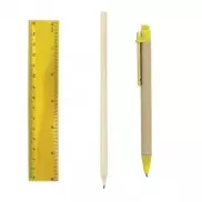 Zestaw szkolny, piórnik, ołówek, długopis, linijka, gumka i temperówka | Tobias - żółty
